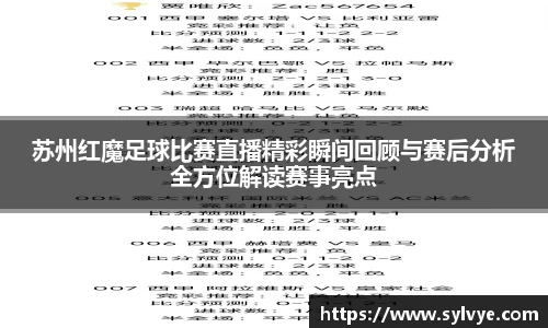 苏州红魔足球比赛直播精彩瞬间回顾与赛后分析全方位解读赛事亮点
